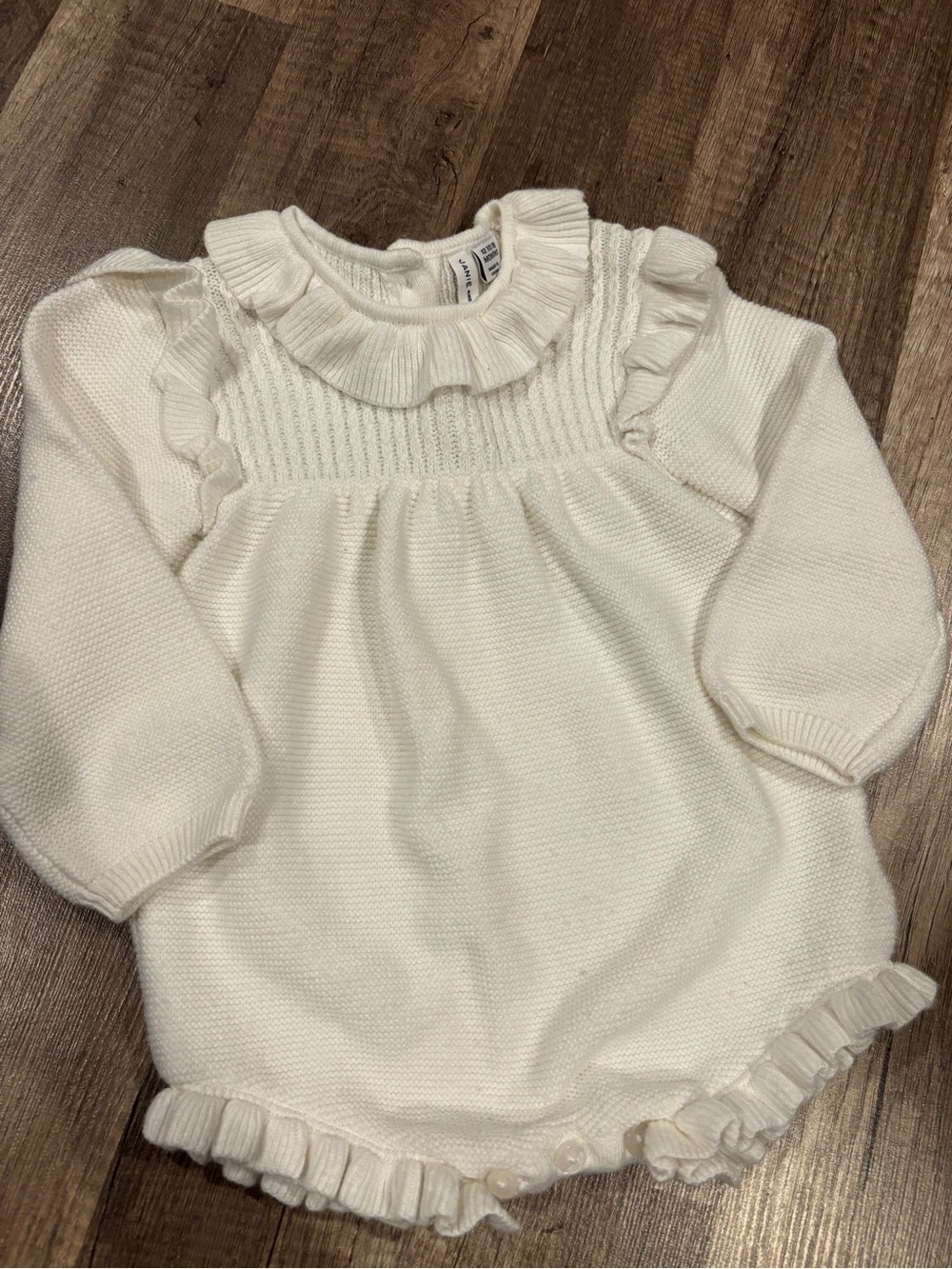 Janie and Jack Cream Ruffle Knit Romper